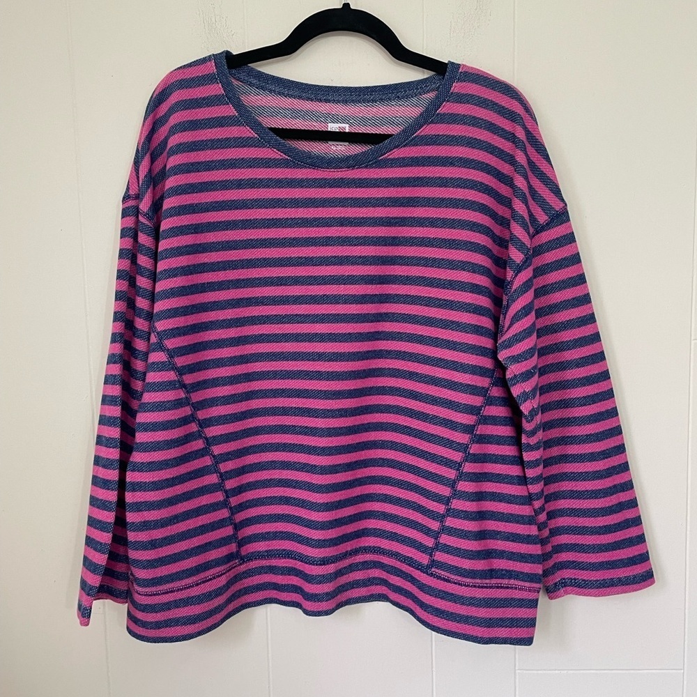 Jcp Striped Long Sleeve Casual Top Size XL Pink Navy Blue Nautical Coastal Chic